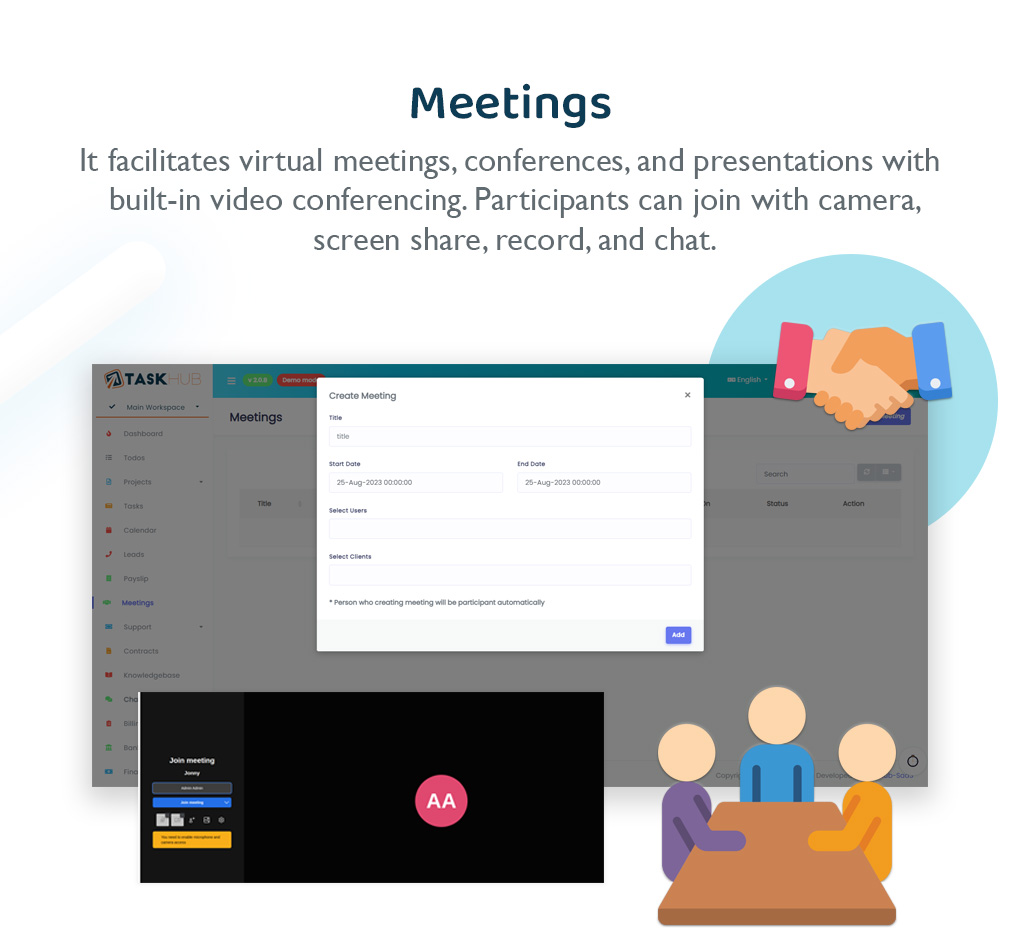 Meetings and Video Conferencing - Taskhub SaaS