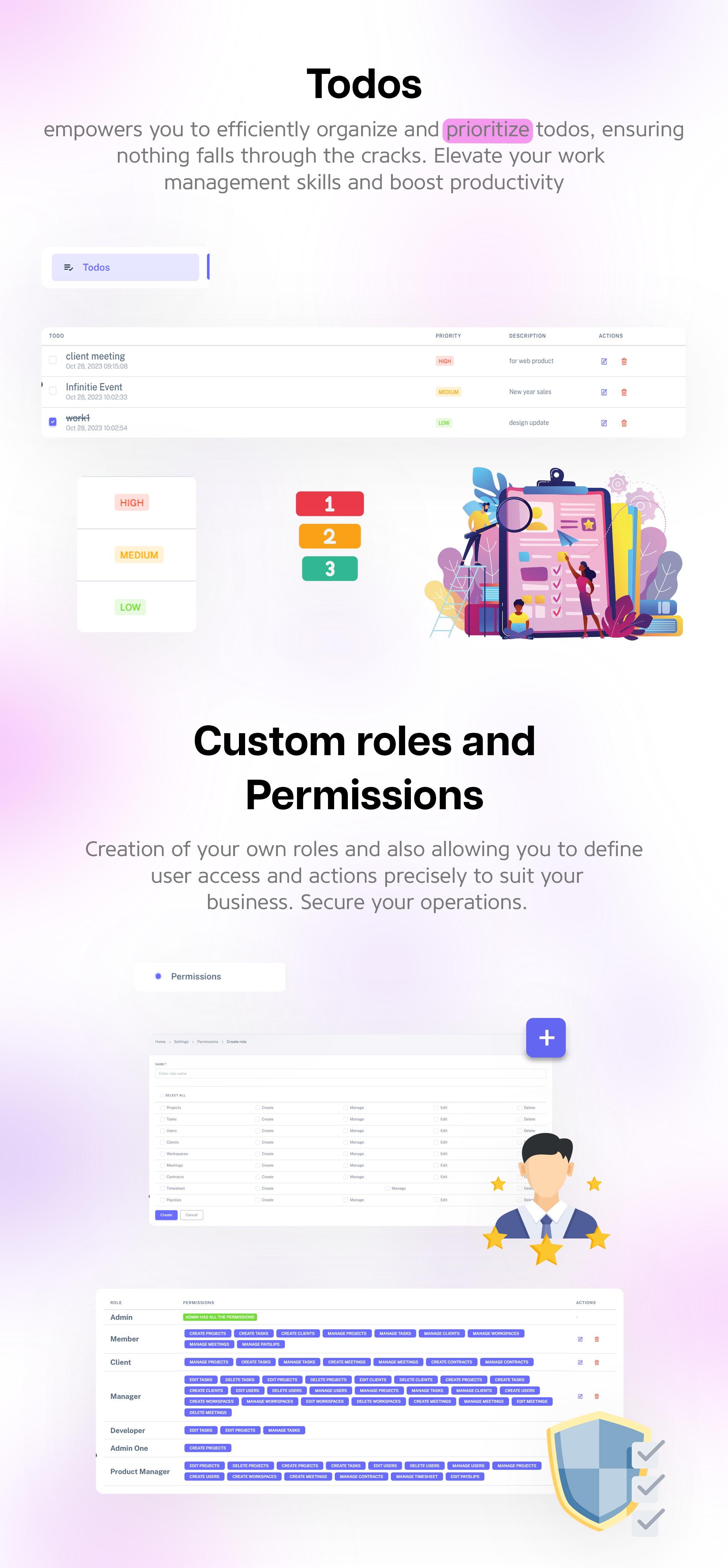 ToDos, Customizable Roles and Permissions | Taskify - Project Management, Task Management & Productivity System