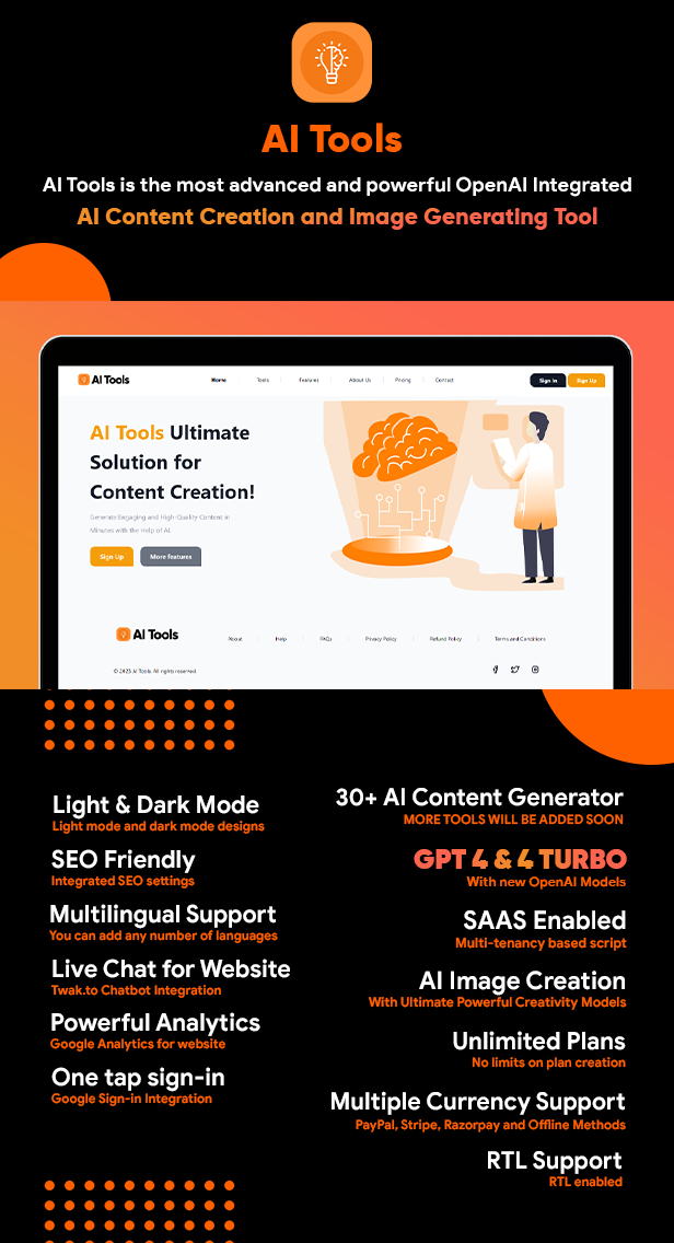 AI Tools - Advanced Automatic Content Creating and Image Generating Tool | SAAS | PHP